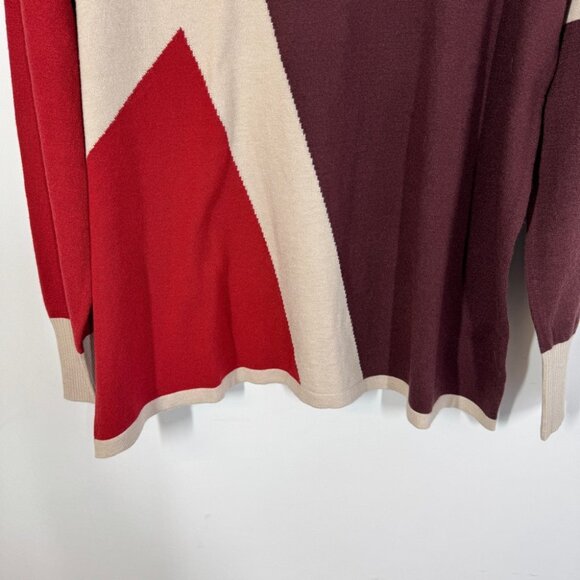EXUS Beige Red Colorblock Geometric Sweater Size XL Modern Long Sleeve Knit - Picture 4 of 15